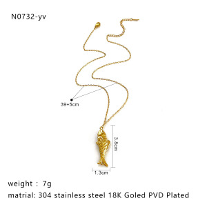 Collier Pendentif En Acier Inoxydable Doré, 1 Pièce, En Forme De Poisson h5