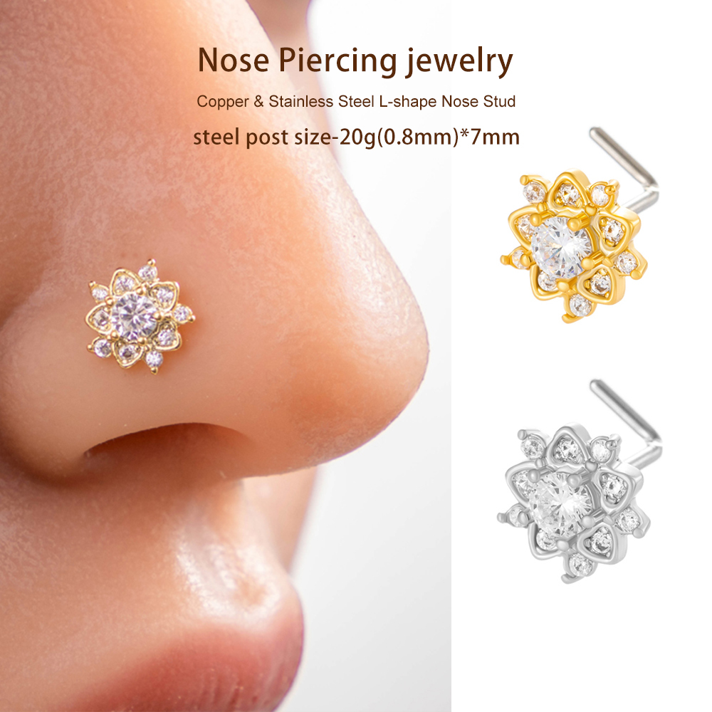1 Pièce De Clou De Nez Luxueux En Forme De Fleur, Couleur Cuivre Et Or, Serti De Zircons Pour Femme h5Image4
