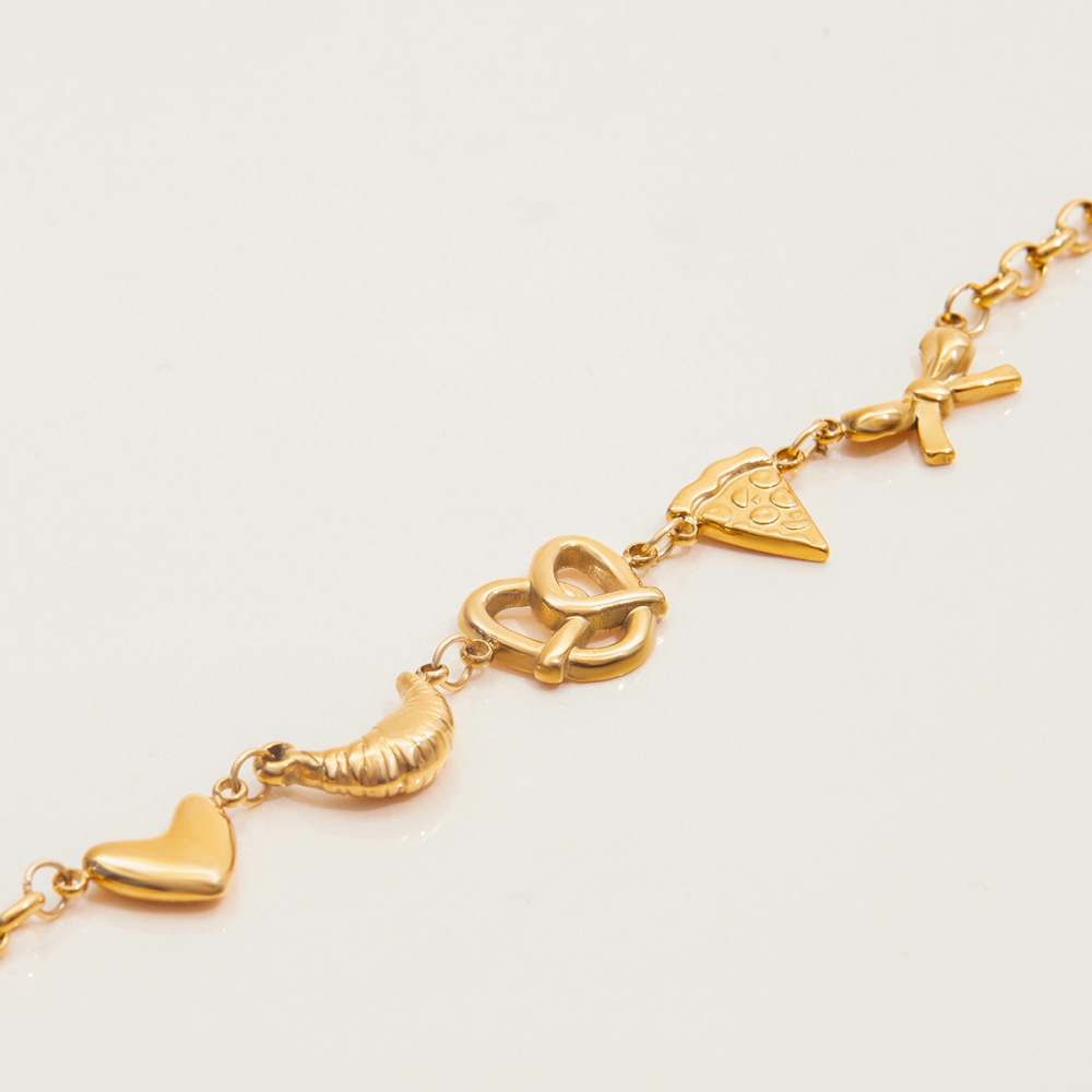 Bracelet À Breloques Pour Femme, En Acier Inoxydable, Couleur Or, En Forme D'Aliment (1 Pièce). Image7