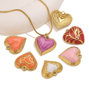 Pendentif Femme En Acier Inoxydable Étanche, En Forme De Cœur Coloré À Faire Soi-Même (1 Pièce) h5 Image4