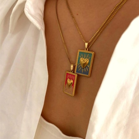 Collier pendentif en acier inoxydable étanche en forme de cœur, motif tarot 2