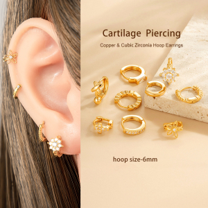 Boucles D'Oreilles Créoles Pour Femme, Série Simple, Cœur Simple, Cuivre, Or, Zircone h5 Image4