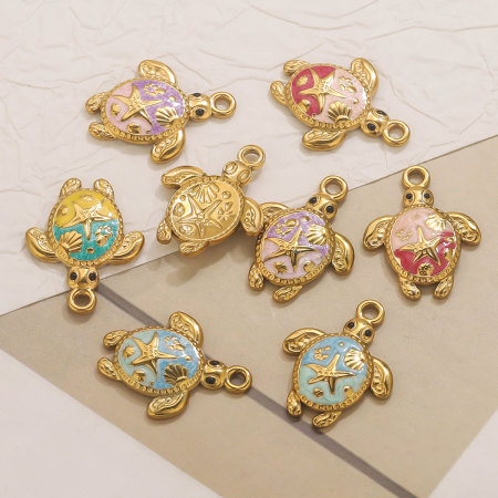 Pendentif femme en acier inoxydable doré, motif tortue de vacances (1 pièce)