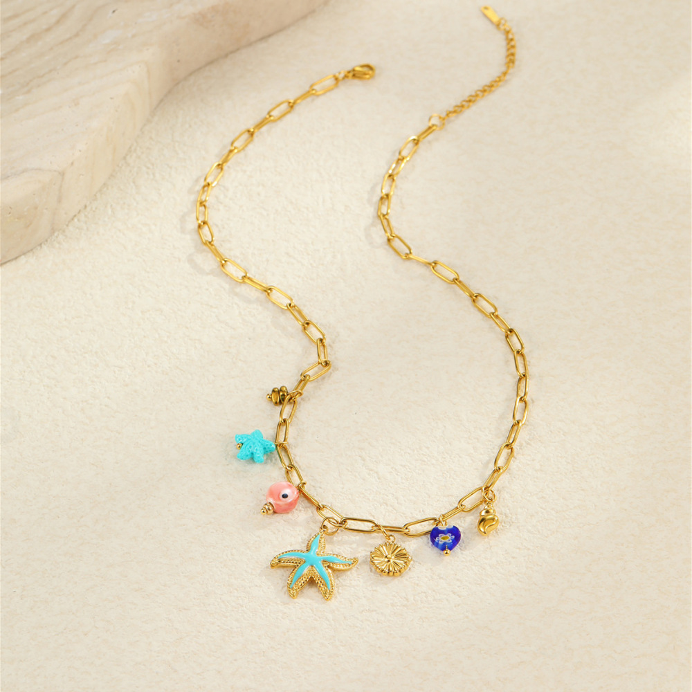 Colliers Pendentifs Romantiques Géométriques En Acier Inoxydable Étanche Couleur Or Pour Femmes Image4