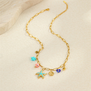 Colliers Pendentifs Romantiques Géométriques En Acier Inoxydable Étanche Couleur Or Pour Femmes h5 Image4