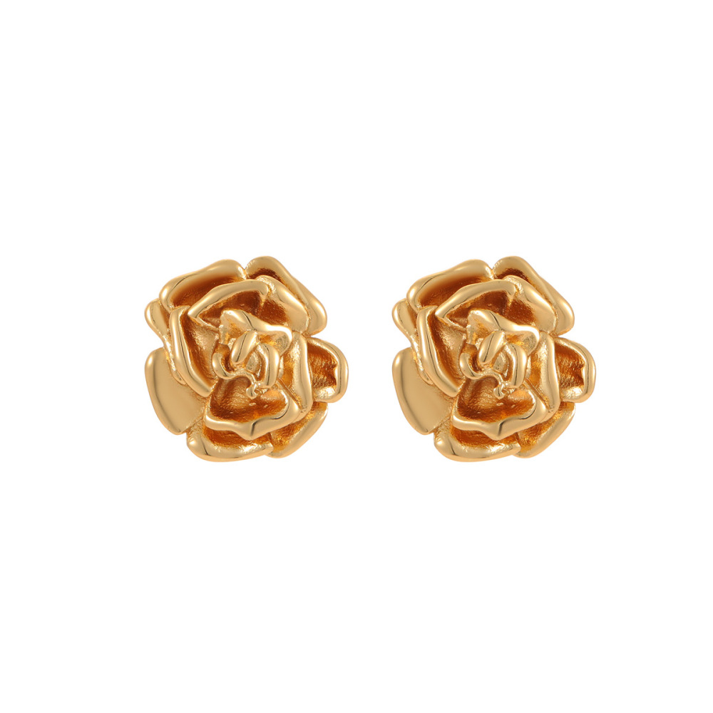 Boucles D'Oreilles Puces Daily Flower Pour Femmes, En Acier Inoxydable Étanche, Couleur Or Image5