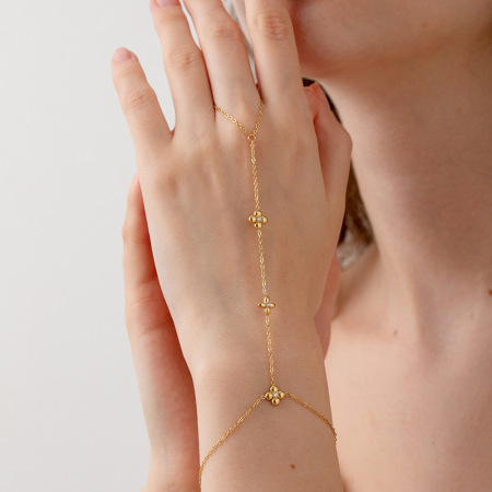 Bracelet à nouer au doigt en acier inoxydable doré, orné d'une fleur (1 pièce)