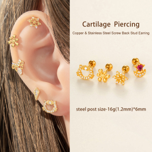 Boucles D'Oreilles Piercing En Forme De Chat, Couleur Cuivre Or Et Zircon, Pour Femme, 1 Pièce h5 Image5