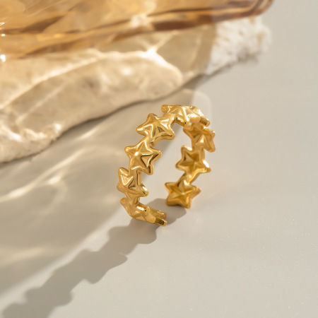 Bague minimaliste en acier inoxydable doré, étanche, en forme d'étoile simple (1 pièce).
