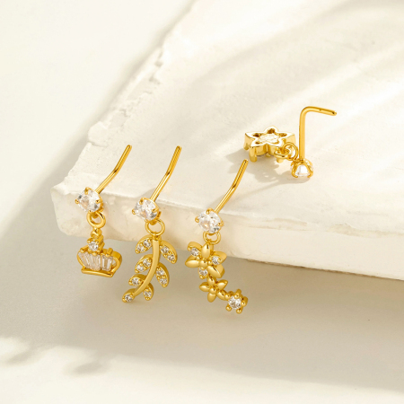 1 Pièce Simple Series Simple Flower Simple Copper Gold Color Zircon Piercing De Nez Pour Femme 2