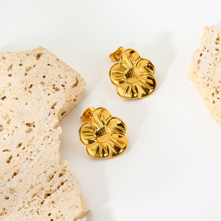 Boucles d'oreilles puces pour femmes, en acier inoxydable doré, imperméables, motif floral vintage 2