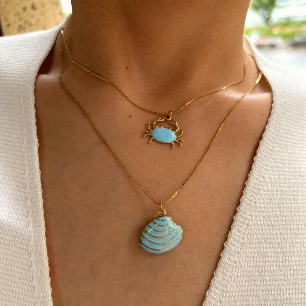 Collier Pendentif En Acier Inoxydable Doré, Émaillé, En Forme De Crabe (1 Pièce) Image3