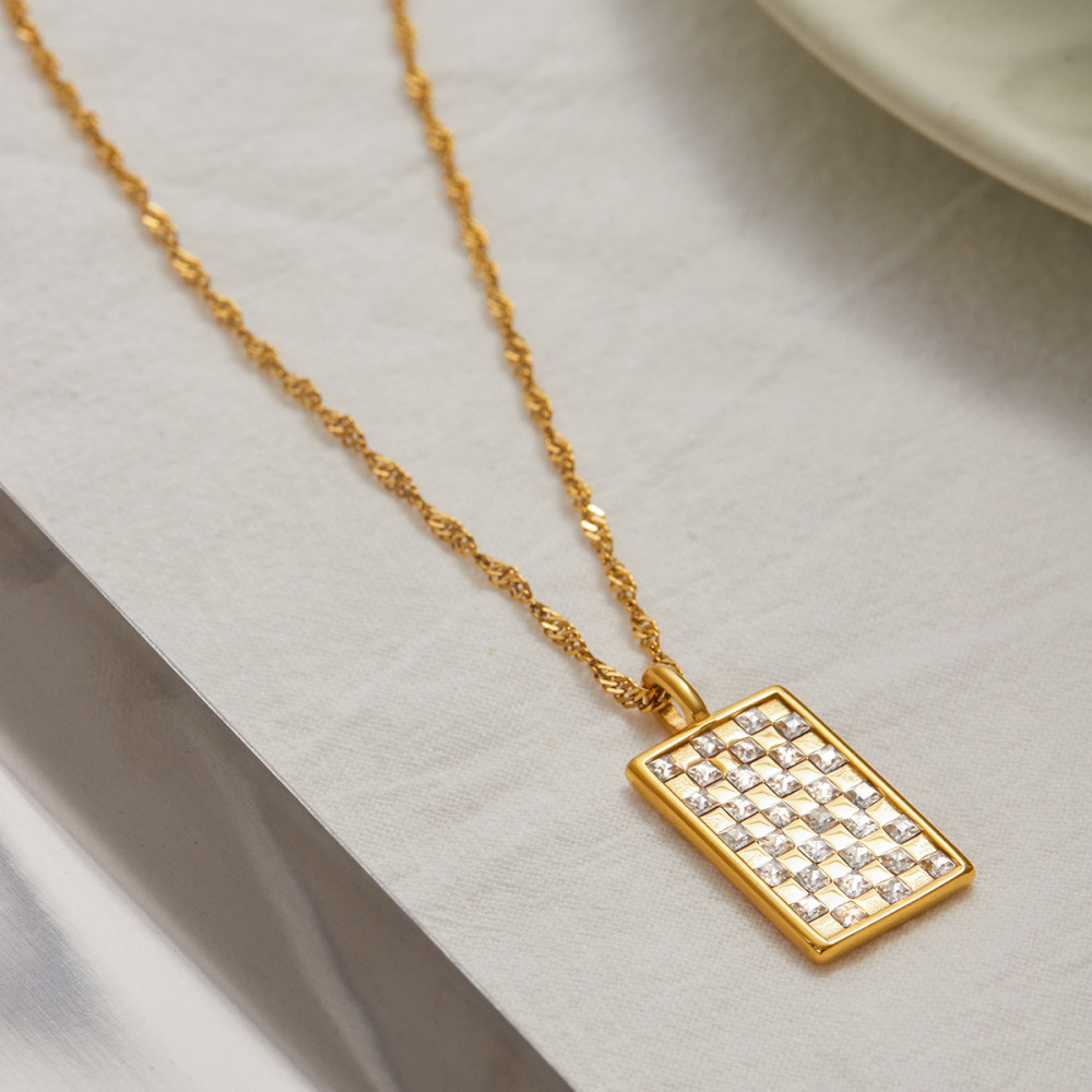 Collier Pendentif Rectangulaire Pour Femme, Couleur Or, En Acier Inoxydable Étanche, Assorti À Un Coloris Existant (1 Pièce) Image6