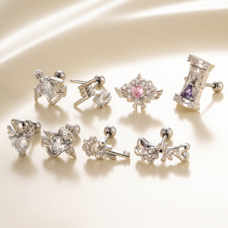 Boucles d'oreilles piercing classiques en acier titane et zircon pour femme, 1 pièce 2