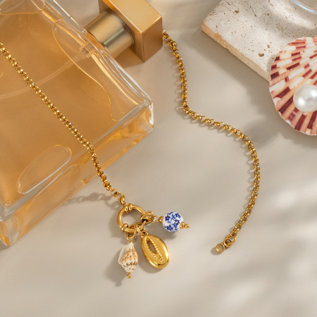 Collier pendentif en acier inoxydable doré, étanche, avec breloque coquillage 2