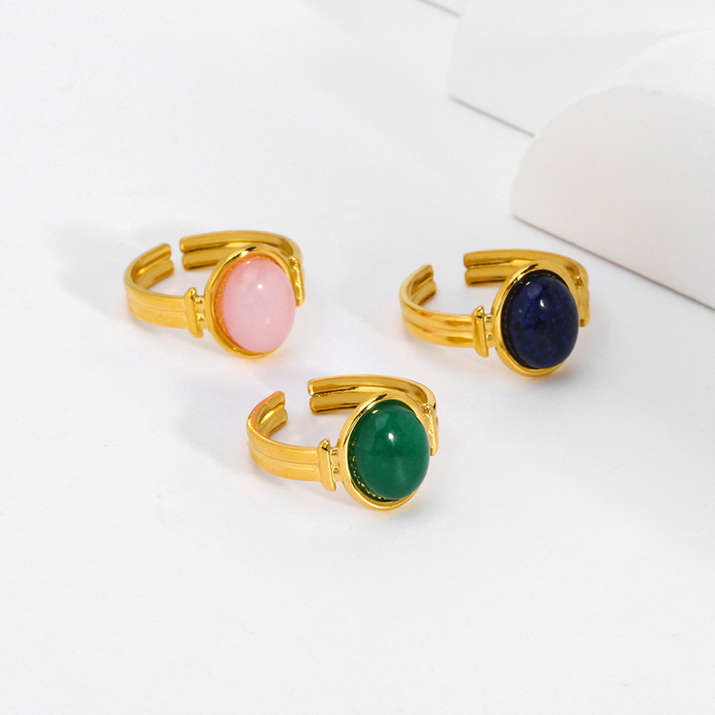 Bague Ajustable En Acier Inoxydable Étanche Couleur Or Avec Pierre Naturelle (1 Pièce) Image3