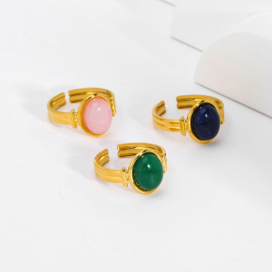 Bague Ajustable En Acier Inoxydable Étanche Couleur Or Avec Pierre Naturelle (1 Pièce) h5 Image3