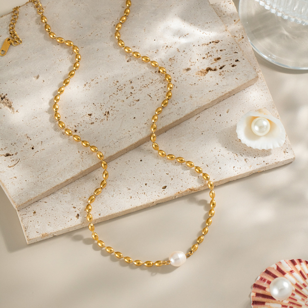 Collier De Perles Doré En Acier Inoxydable Étanche (1 Pièce) Image2