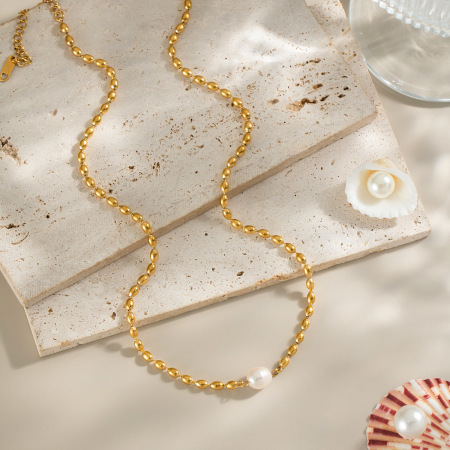 Collier de perles doré en acier inoxydable étanche (1 pièce) 2