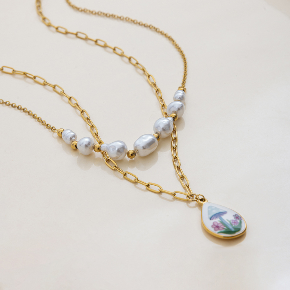 Collier Pendentif Goutte En Acier Inoxydable Étanche Couleur Or Pour Femme (1 Pièce) h5Image4