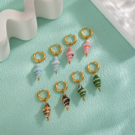 1 paire de boucles d'oreilles pendantes en céramique et acier inoxydable, couleur or, étanches. 2
