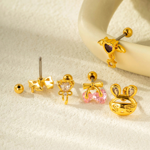 Boucles D'Oreilles À Tige En Acier Titane Et Zircon Pour Femme, 1 Pièce, Nœud Papillon Doux h5 Image3