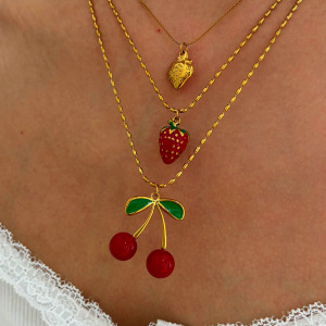 Collier Pendentif En Acier Inoxydable Doré, Étanche, En Forme De Fruit (1 Pièce) h5 Image2