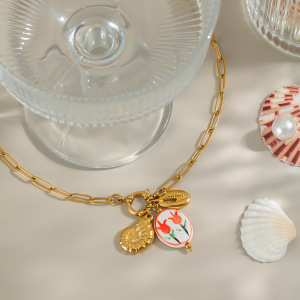 Collier Pendentif Romantique En Acier Inoxydable Doré, Couleur Fleur (1 Pièce) h5 Image4