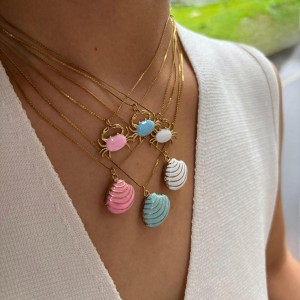 Collier Pendentif En Acier Inoxydable Doré, Émaillé, En Forme De Crabe (1 Pièce) h5 Image2