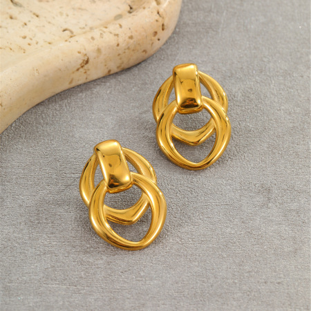 Boucles d'oreilles puces pour femmes, style géométrique quotidien, en acier inoxydable étanche, couleur or, collection Simple Series 2