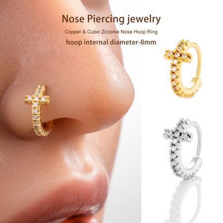 1 pièce délicate croix cuivre couleur or zircon nez pour femme 2