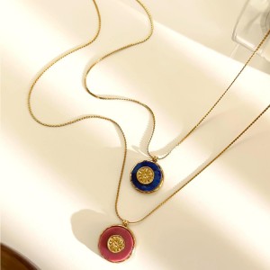 Collier Pendentif En Acier Inoxydable Étanche Couleur Or Avec Pierre Naturelle (1 Pièce) h5 Image5