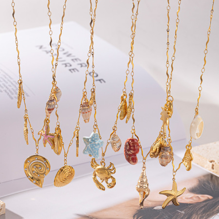 Collier pendentif Oceanic en acier inoxydable étanche couleur or (1 pièce)