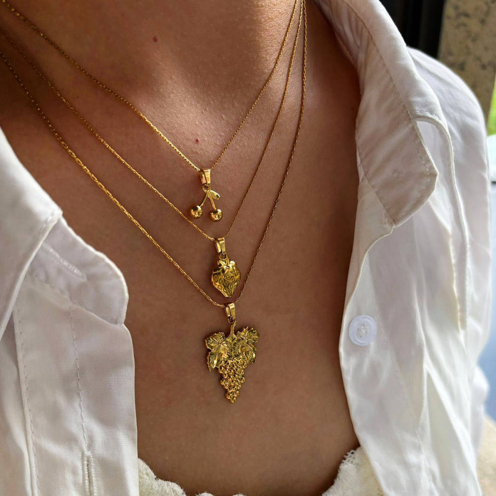 Collier Pendentif En Acier Inoxydable Doré, Étanche, En Forme De Fruit (1 Pièce) Image3