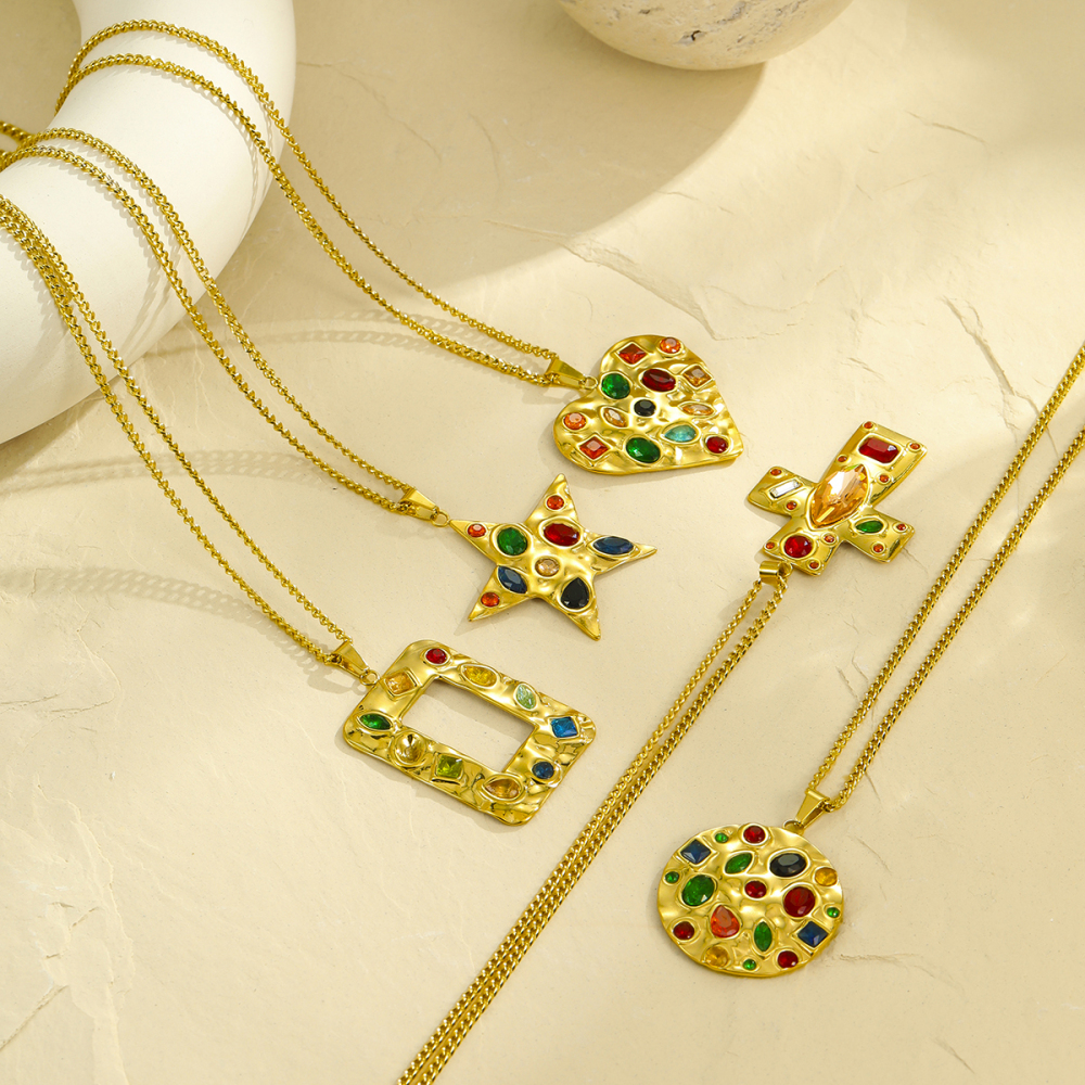 Colliers Pendentifs Pour Femmes, Luxueux, Rétro, Géométriques, En Acier Inoxydable Étanche, Couleur Or Image2
