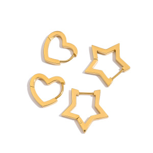 1 Paire De Boucles D'Oreilles Créoles Pour Femme, Collection Simple Series Classic Star, En Acier Inoxydable Étanche, Couleur Or. h5 Image5