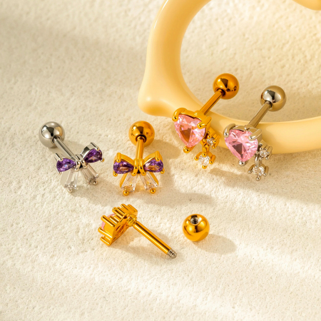Boucles d'oreilles à tige papillon en acier titane et zircon pour femme, 1 pièce 2