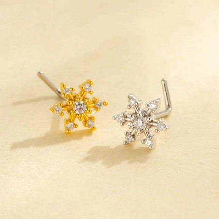 1 piercing de nez flocon de neige en cuivre doré et zircon pour femme