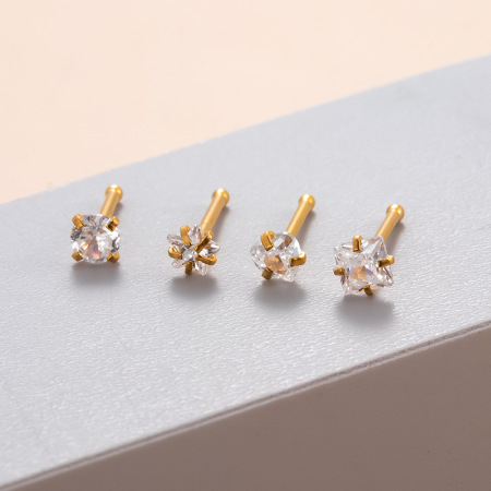 Piercing de nez pour femme en forme de cœur, en acier inoxydable étanche, couleur or et zircon (1 pièce). 2