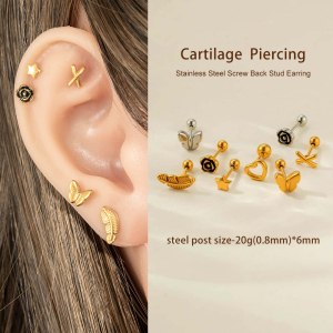 Boucle D'Oreille Piercing En Acier Inoxydable Étanche Couleur Or (1 Pièce) h5 Image4