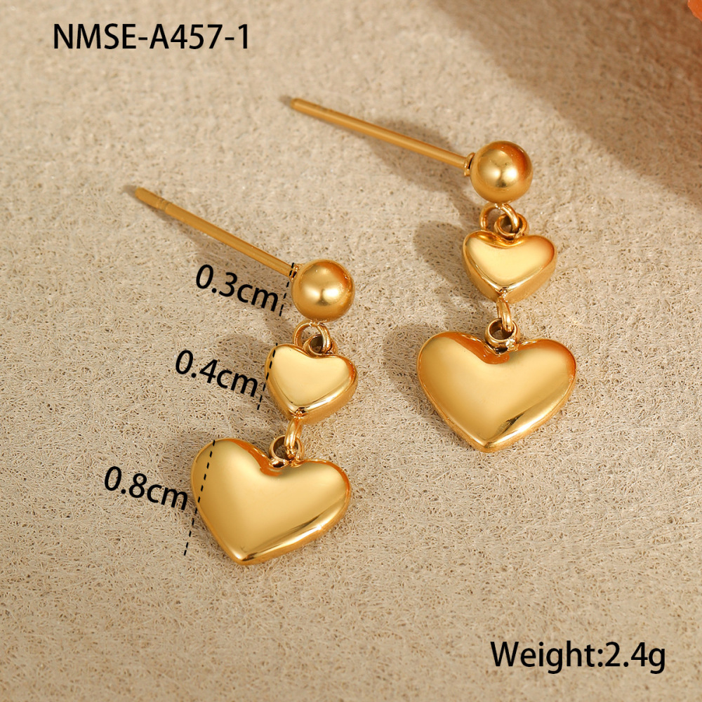 Boucles D'Oreilles Pendantes Pour Femme, Style Cœur, En Acier Inoxydable, Étanches, Couleur Or, De La Collection Simple Series Sweet Heart 