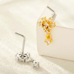 1 Pièce De Clou De Nez En Forme De Fleur En Cuivre Doré Et Zircon Pour Femme h5 Image3