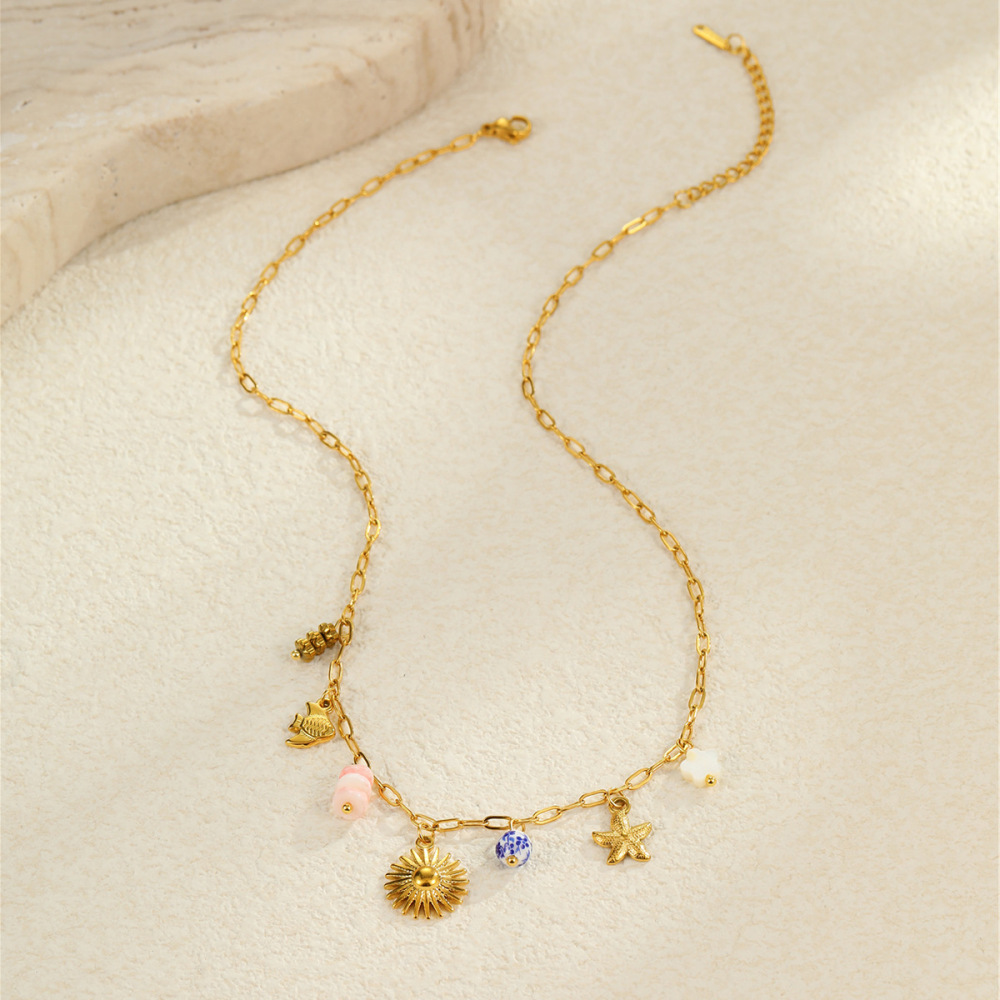 Colliers Pendentifs Pour Femmes En Acier Inoxydable Étanche Couleur Or, Motif Tortue De Vacances Image4