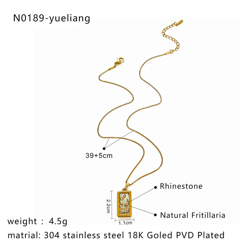 Collier Pendentif En Acier Inoxydable Étanche Doré Avec Strass (1 Pièce) Image2