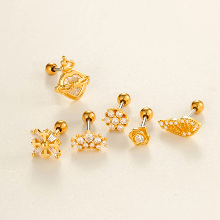 Boucles d'oreilles élégantes en forme de fleur, couleur cuivre et or, zircon, pour femme, 1 pièce