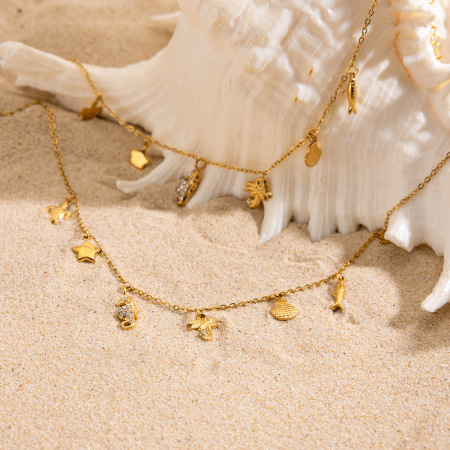 Collier pendentif femme en acier inoxydable doré, motif coquillage, 1 pièce