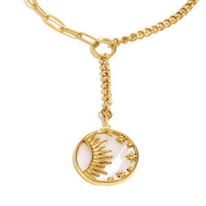 1 Paire De Colliers Pendentifs Classiques Soleil/Lune En Acier Inoxydable Étanche Pour Femmes, Collection Simple Series h5 