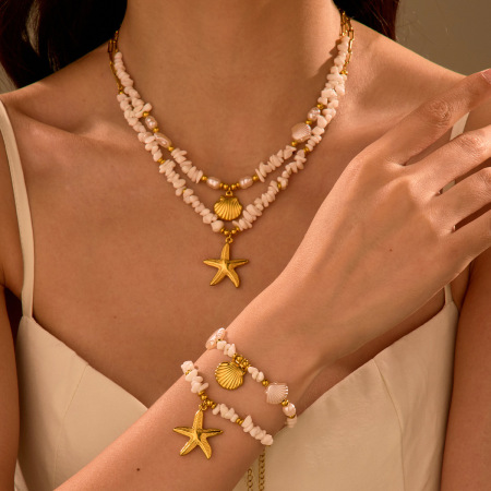 Colliers pendentifs géométriques pour femmes, en acier inoxydable étanche, couleur or, motif vacances