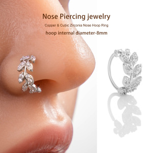 1 Pièce De Piercing De Nez Pour Femme En Forme De Feuille, Cuivre, Couleur Or Et Zircon h5 Image6