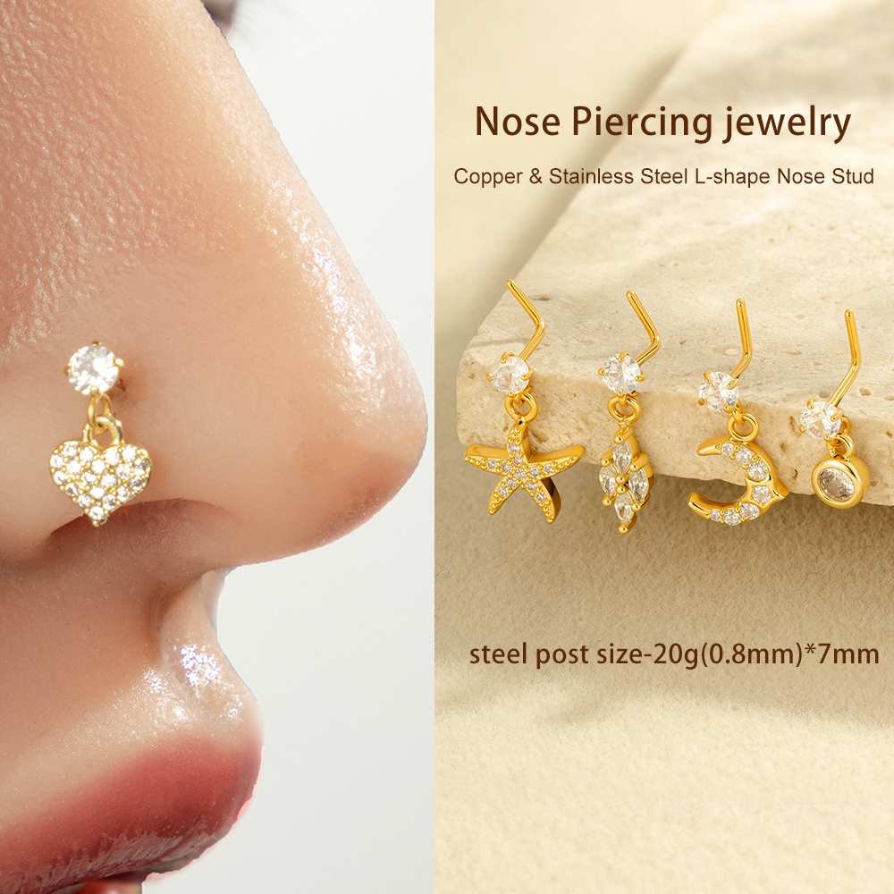 1 Pièce Simple Series Simple Heart Simple Copper Gold Color Zircon Piercing De Nez Pour Femme h5Image5
